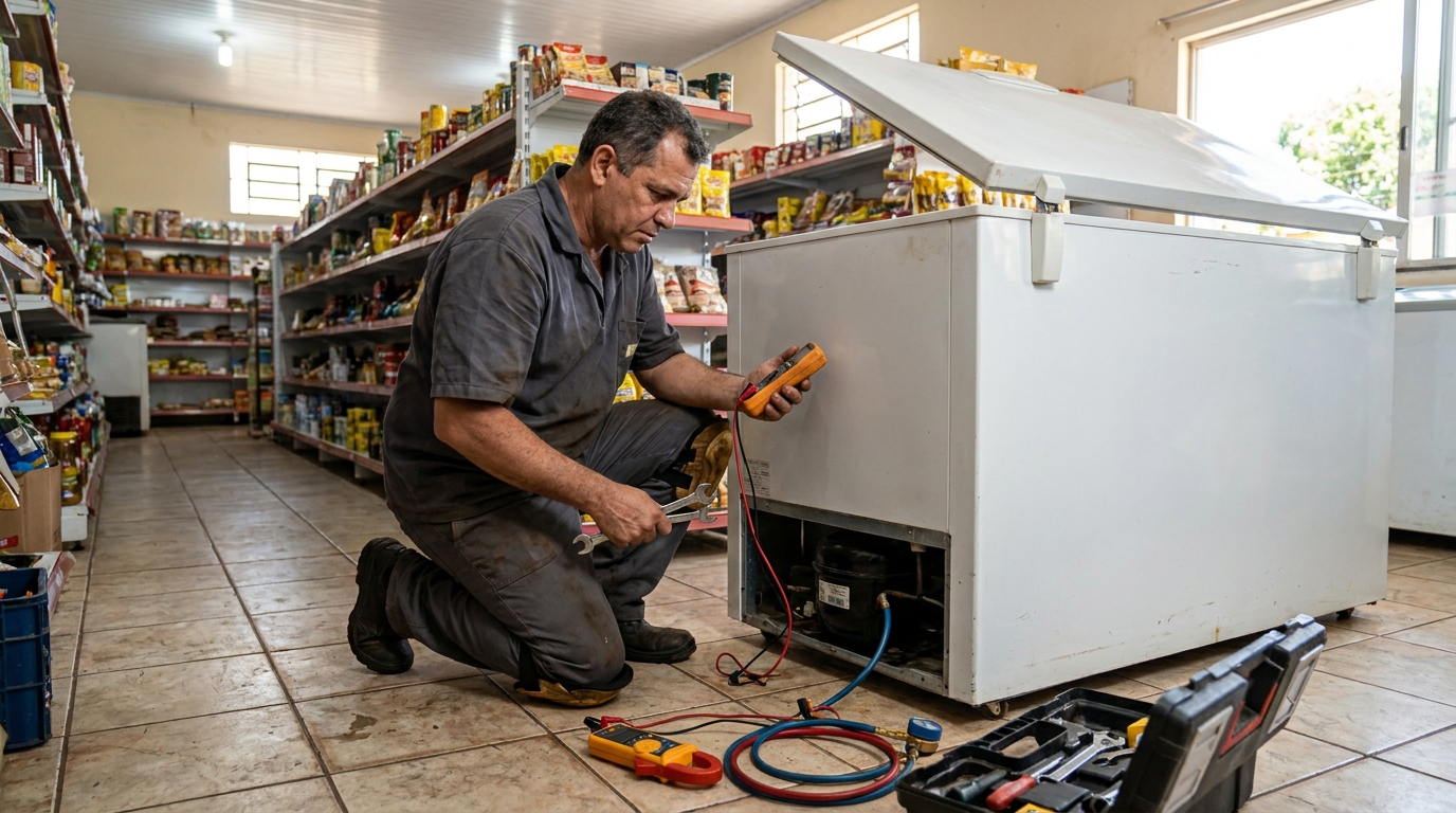 Troca de termostato de freezer em atendimento em Limeira‑SP